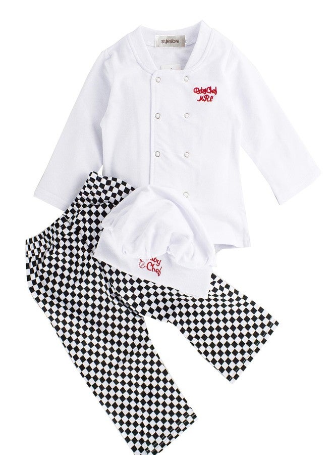 stylesilove Baby Unisex Cook Cuisine Chef Costume, Pants and Hat 3-pc (80/6-12 Months) White - Image 1